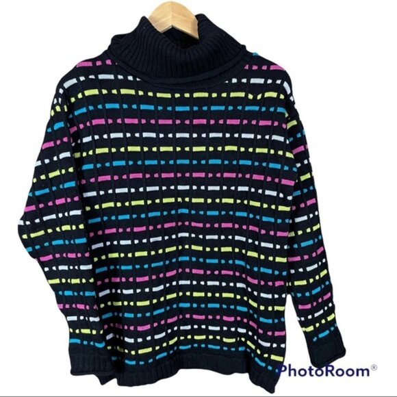 Vintage cotton knit ribbon turtleneck sweater - Picture 1 of 8